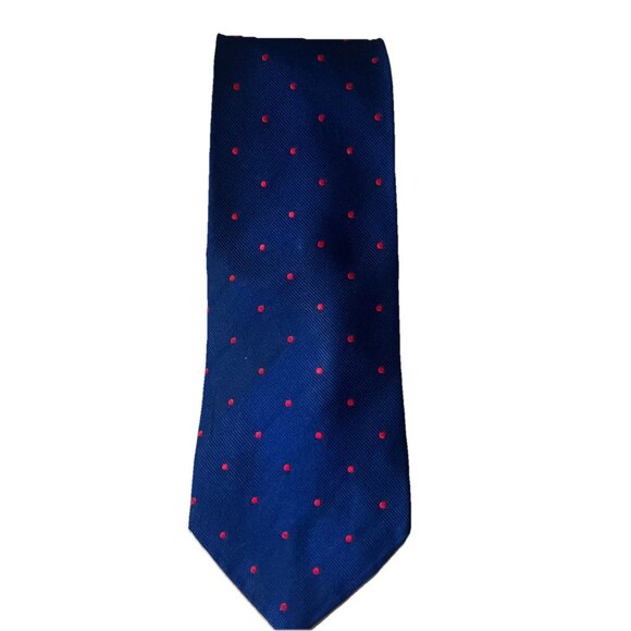 Brooks Brothers Navy Blue With Red Polka Dot Tie Woven In England Made In USA - Picture 1 of 5